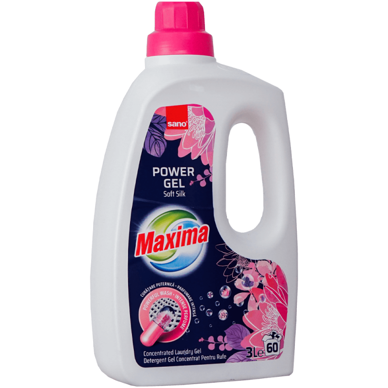 Detergent gel concentrat pentru rufe Sano Maxima Soft Silk, 60 spalari, 3 litri